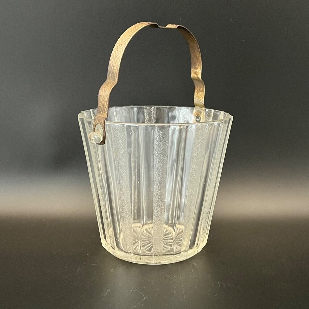 Vintage Heller Glass Ice Bucket With Etched Metal Handle & Patina Brooklyn NY - Picture 8 of 12